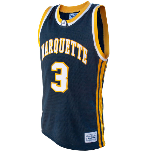 Original Retro Brand NCAA Men's Marquette Golden Eagles #3 Dwyane Wade Tackle Twill Jersey, Navy