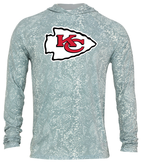 Zubaz NFL Men's Light Weight All Over Post Gray Tonal Hoodie, With Primary Logo, Kansas City Chiefs