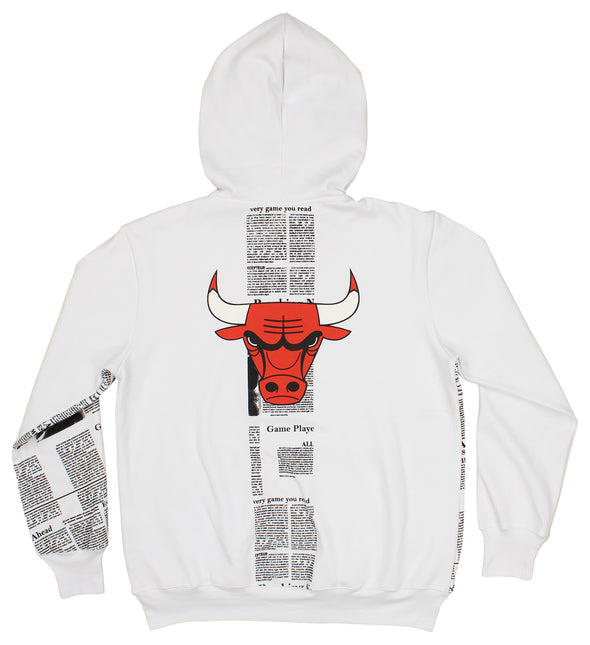 FISLL NBA Men's Chicago Bulls Breaking News Newspaper Print Hoodie, White