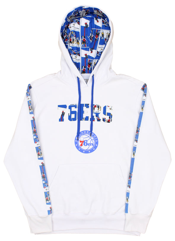 FISLL NBA Men's Philadelphia 76ers Graphic Stripe Hoodie, White