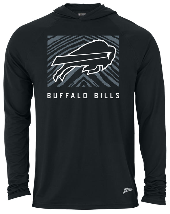 Zubaz NFL Men's Light Weight Black Body Hoodie, Gray Tunnel Logo, Buffalo Bills