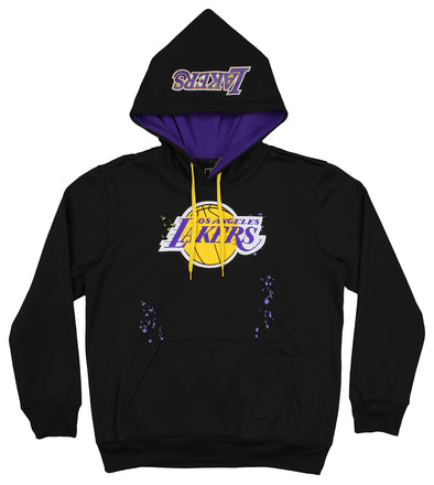 FISLL NBA Men's Los Angeles Lakers Pullover Hoodie with Paint Splatter Logo