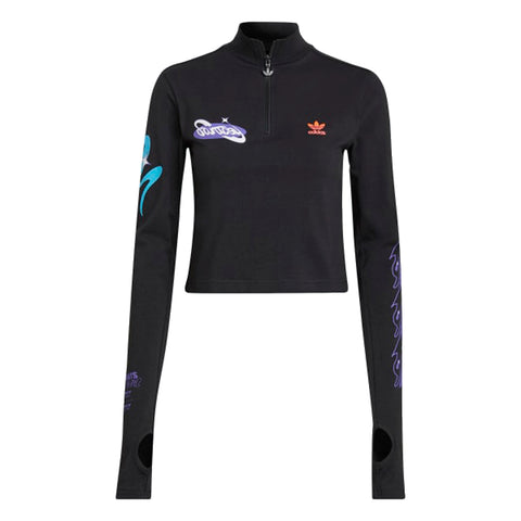 Adidas Women's Always Original Long Sleeve Crop Top, Black/Multicolor