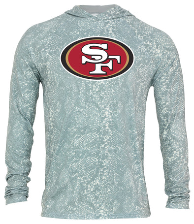 Zubaz NFL Men's Light Weight All Over Post Gray Tonal Hoodie, With Primary Logo, San Francisco 49ers