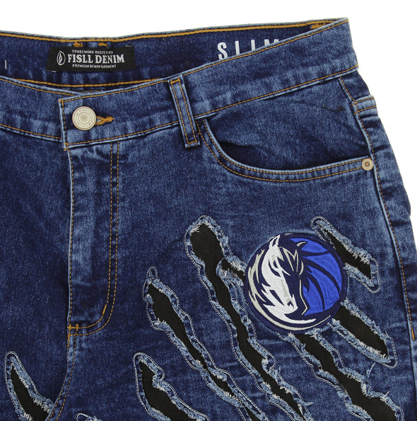 FISLL NBA Men's Dallas Mavericks Jeans with Distressed Claw Marks