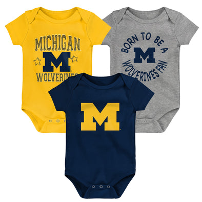 Outerstuff NCAA Infant Unisex Michigan Wolverines Born to Be 3-Pack Bodysuit Set