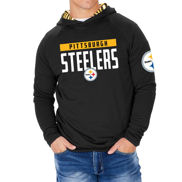 Zubaz NFL Men's Light Weight Team Color Hoodie With 3 Tone Zebra Lined Hood, Great Play Logo, Pittsburgh Steelers