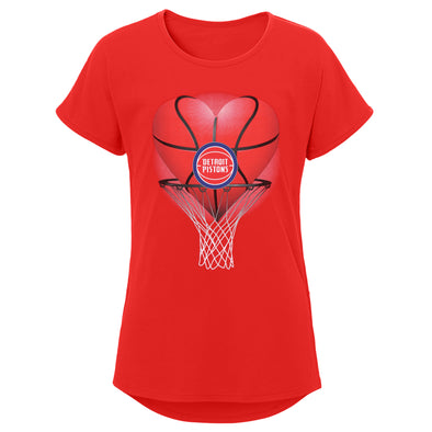 Outerstuff NBA Youth Girls Detroit Pistons Heart Dunk Short Sleeve Dolman Tee