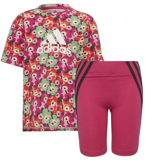 Adidas X Marimekko Little Girls Tee & Tights Set, Frost Pink/Real Magenta/Semi Solar Lime