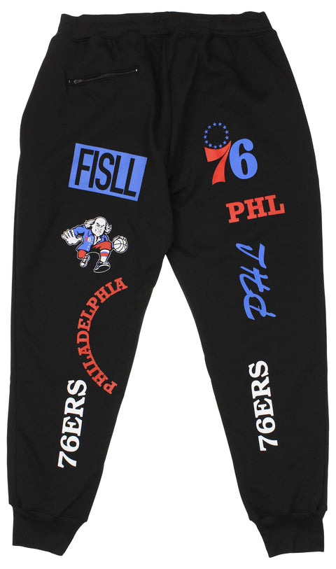 FISLL NBA Men's Philadelphia 76ers Block Typo Joggers, Black