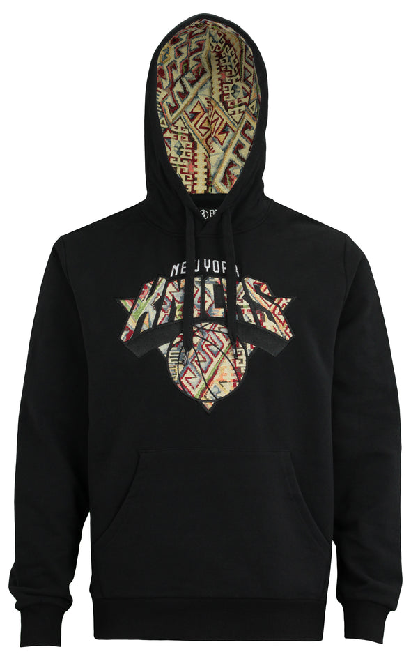 FISLL NBA Men's New York Knicks Moroccan Detail Hoodie, Black