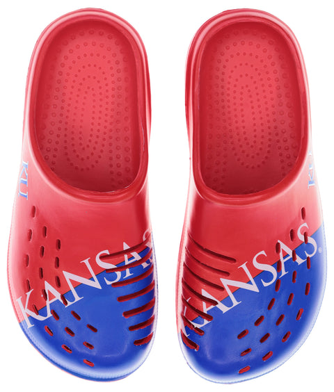 FOCO NCAA Men's Kansas Wildcats 2023 Colorblock Big Logo Clogs