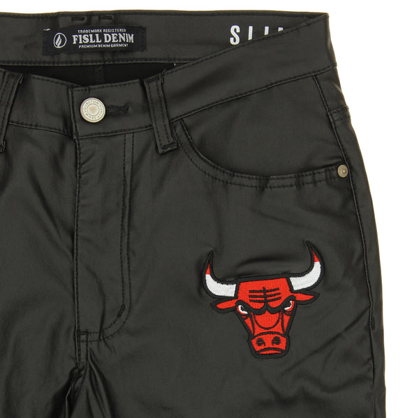 FISLL NBA Men's Chicago Bulls Waxed Jeans, Black