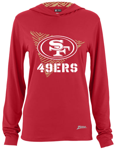 Zubaz NFL Women's Light Weight Team Color Hoodie 2 Tone Zebra Liner, Retro 3 Point Logo, San Francisco 49ers