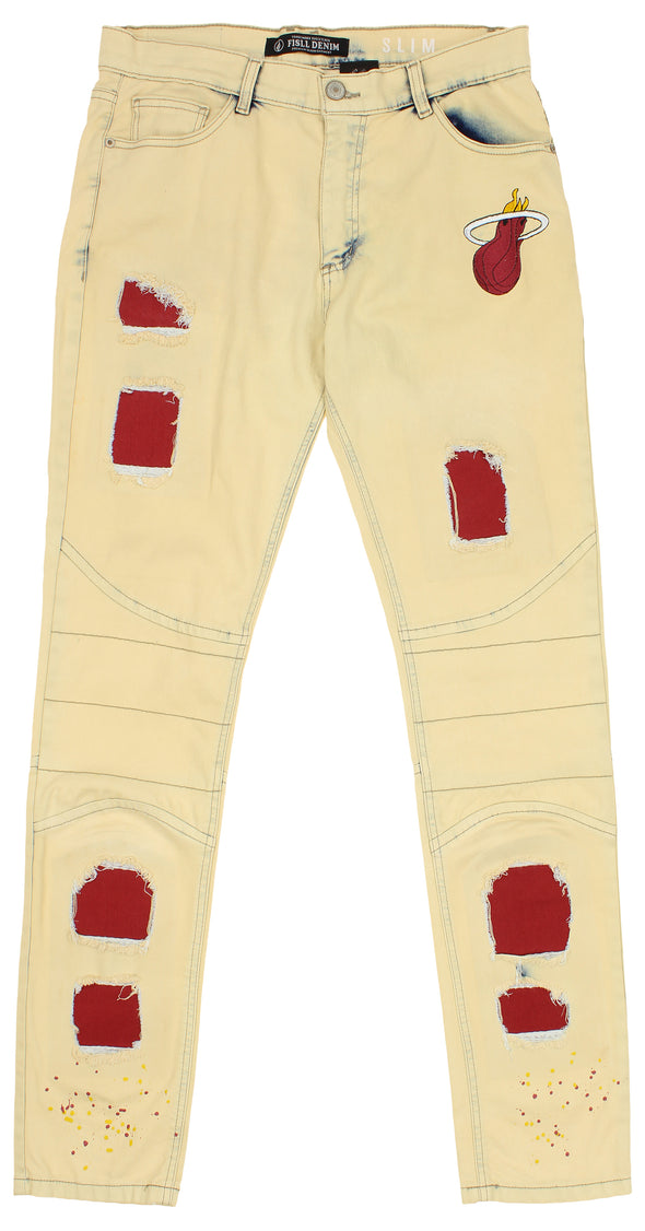 FISLL NBA Men's Miami Heat Distressed Denim Jeans