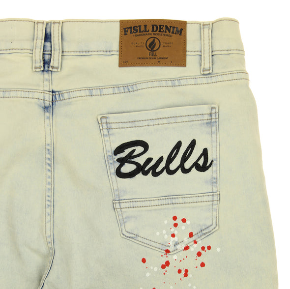 FISLL NBA Men's Chicago Bulls Distressed Denim Jeans, Tan