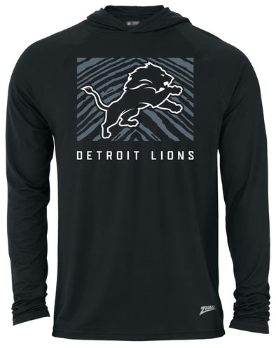 Zubaz NFL Men's Light Weight Black Body Hoodie, Gray Tunnel Logo, Detroit Lions