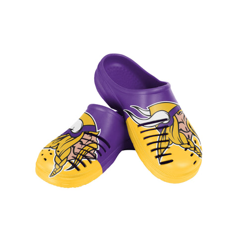 FOCO NFL Men's Minnesota Vikings 2023 Colorblock Big Logo Clogs