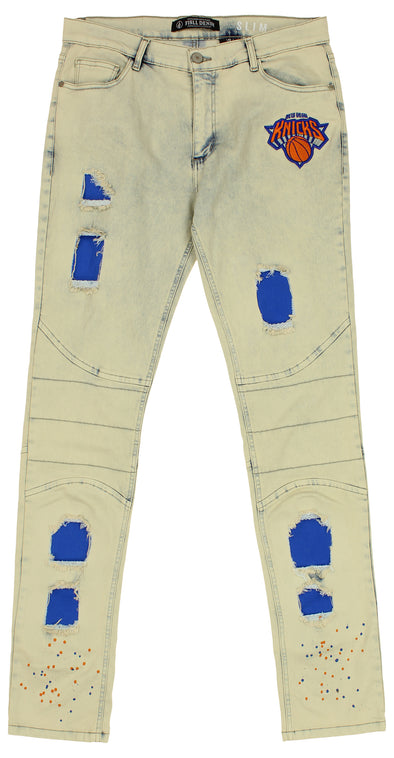 FISLL NBA Men's New York Knicks Distressed Denim Jeans