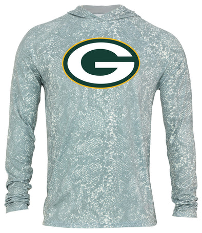 Zubaz NFL Men's Light Weight All Over Post Gray Tonal Hoodie, With Primary Logo, Green Bay Packers