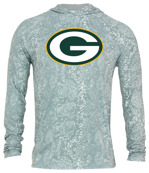 Zubaz NFL Men's Light Weight All Over Post Gray Tonal Hoodie, With Primary Logo, Green Bay Packers