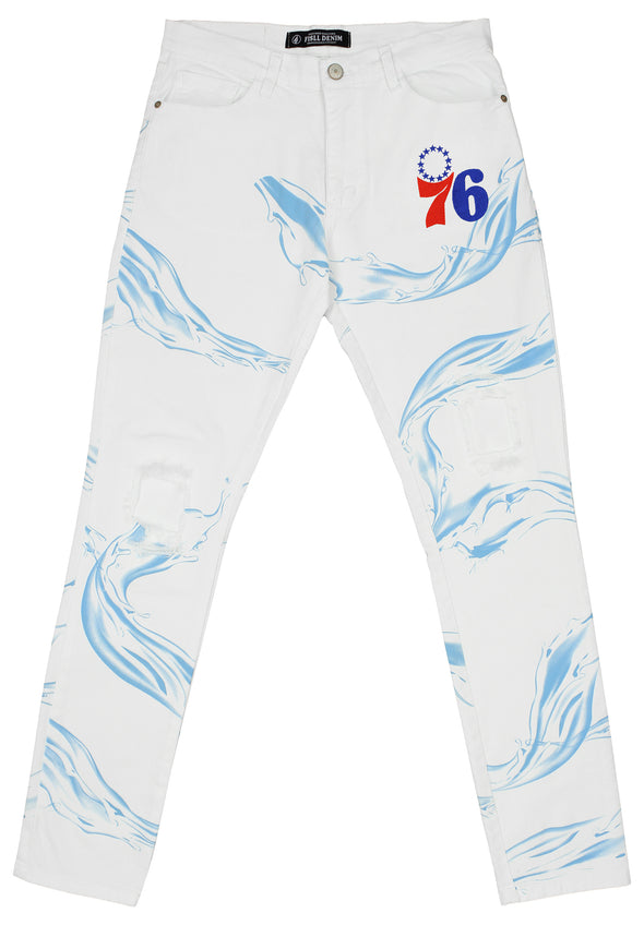 FISLL NBA Men's Philadelphia 76ers Distressed Denim Jeans