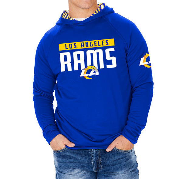 Zubaz NFL Men's Light Weight Team Color Hoodie With 3 Tone Zebra Lined Hood, Great Play Logo, LA Rams