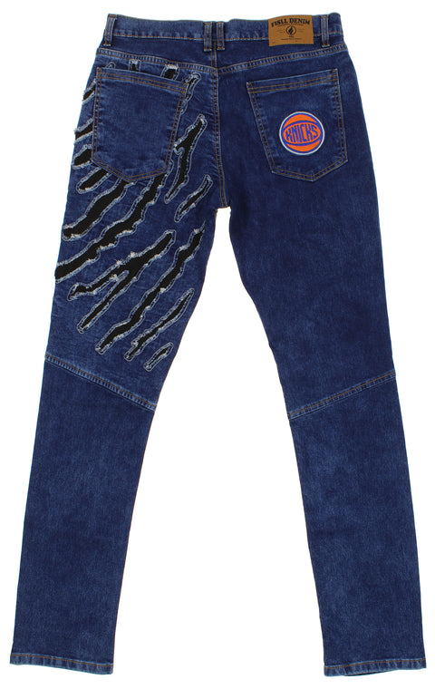 FISLL NBA Men's New York Knicks Jeans with Distressed Claw Marks