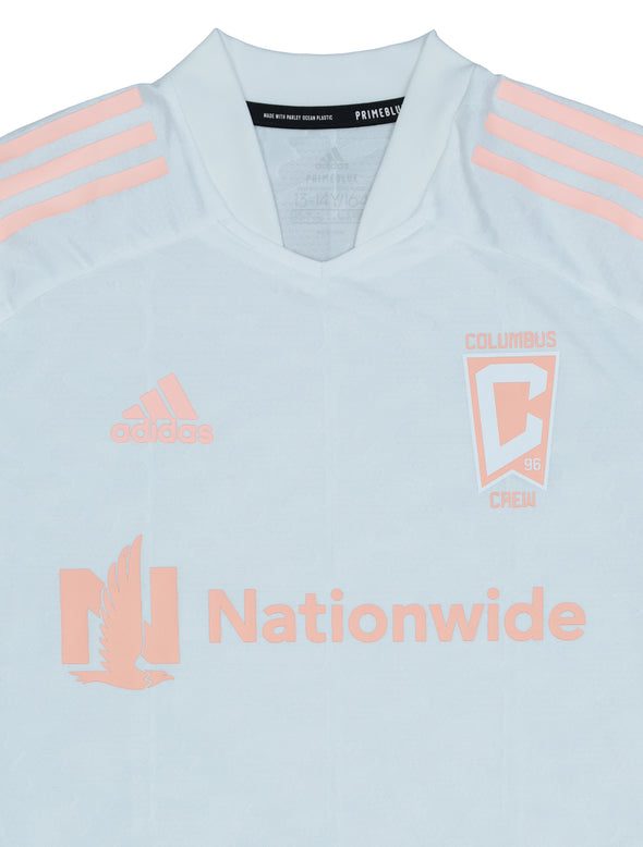 Adidas MLS Youth Boys Columbus Crew Condivo 21 Jersey, White/Glow Pink