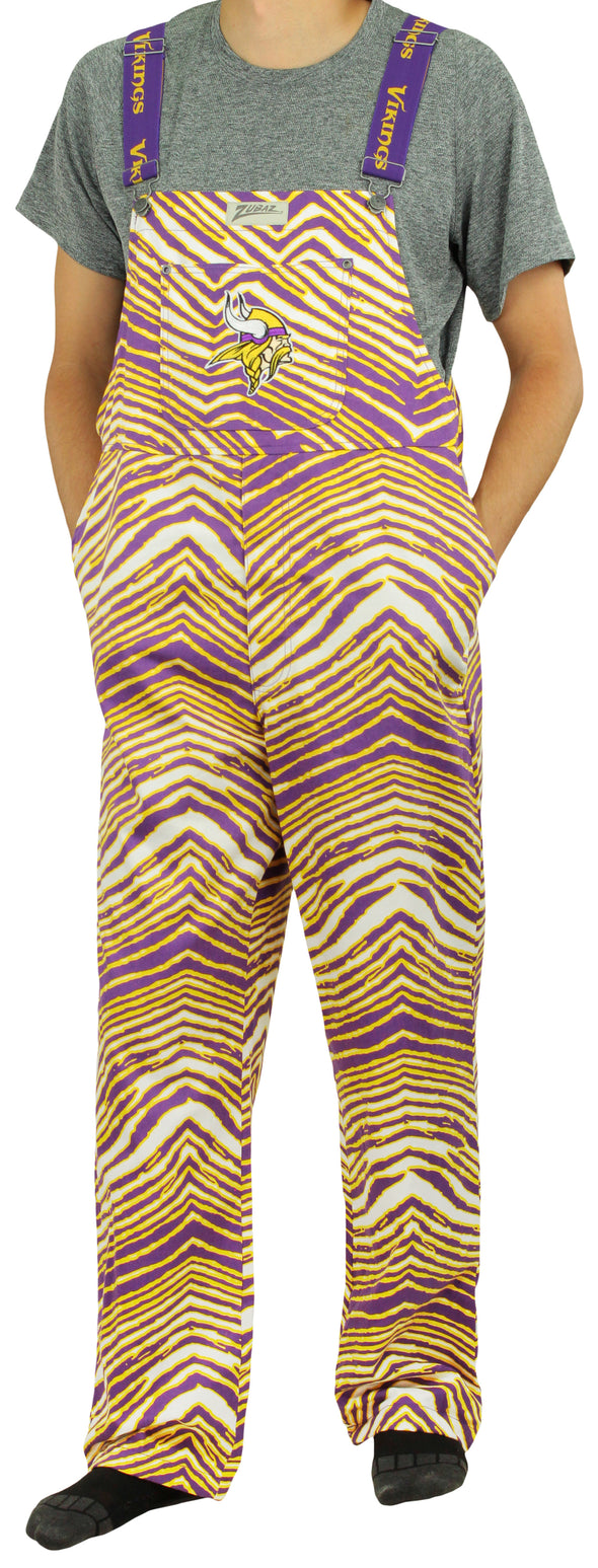 Zubaz NFL Unisex Zebra Lined Bib Overalls for Adult Men and Women, Minnesota Vikings