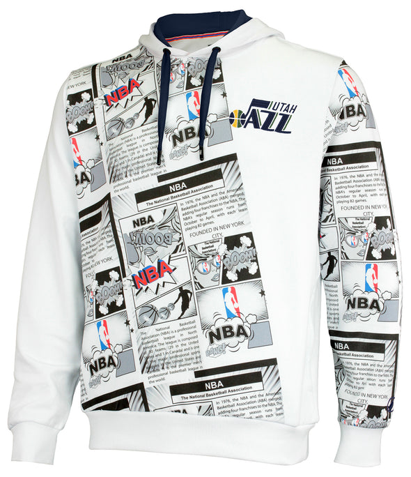 FISLL NBA Men's Utah Jazz Comic Book Newspaper Print Hoodie, White