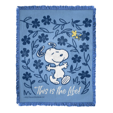 Northwest X Peanuts Snoopy The Life Fringed Woven Jacquard Throw Blanket, 46" X 60"