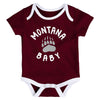 Outerstuff Montana Grizzlies NCAA Infant Champs 3-Piece Creeper Set, Maroon/White/Grey