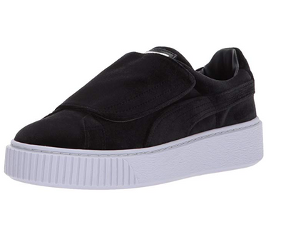 PUMA Women's Basket Strap Velvet Rope Platform Sneaker, Black