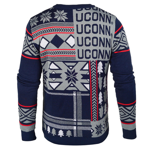 Forever Collectibles NCAA Men's Connecticut Huskies Patches Ugly Sweater