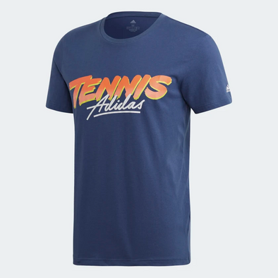 Adidas Men's Tennis Script Tee Shirt, Tech Indigo