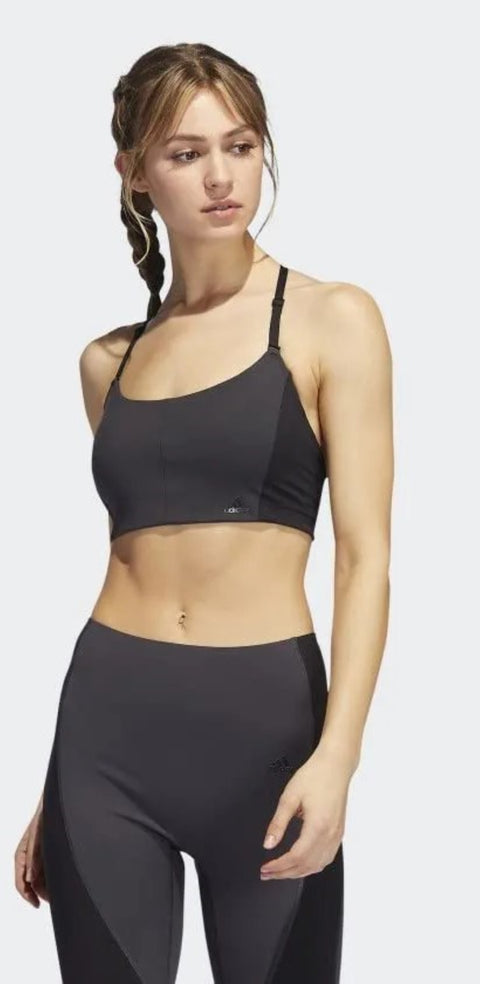 Adidas Women's Yoga Studio Light-Support 3-Stripes Bra, Light Carbon/Black