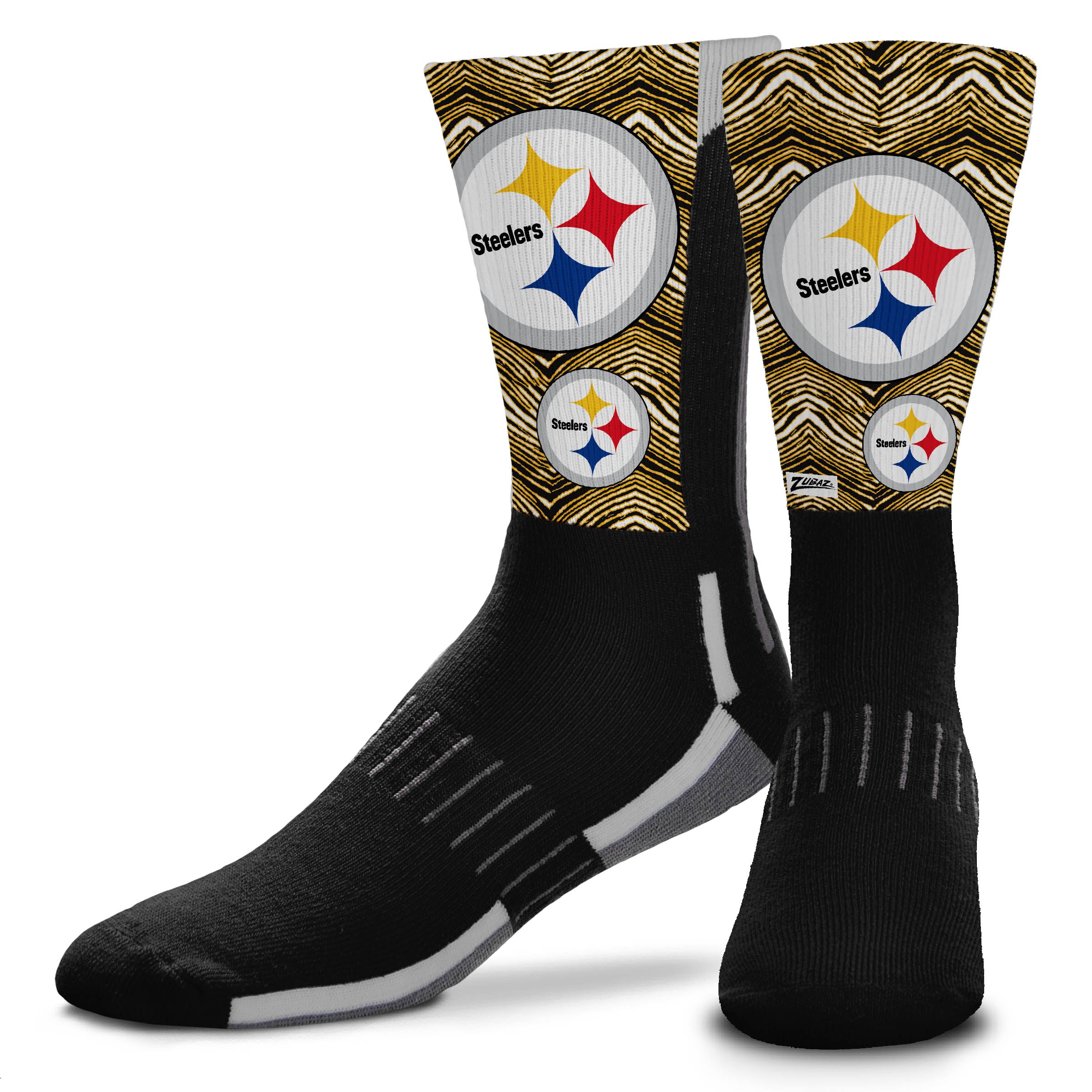 Zubaz x FBF NFL Adult Unisex Pittsburgh Steelers Phenom Curve Crew Socks