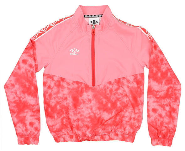 Umbro Big Girls Youth Half Zip Tye-Dye Pullover Windbreaker Jacket, Geranium Pink/Hibiscus