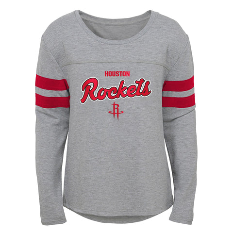 Outerstuff Houston Rockets NBA Girls Kids (4-6X) & Youth (7-16) Grey Long Sleeve Dolman Tee