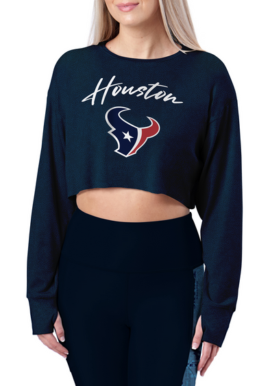 Certo By Northwest NFL Women's Houston Texans Central Long Sleeve Crop Top, Navy