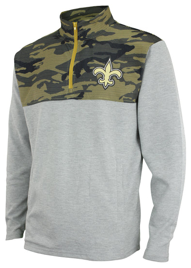 Zubaz Men's NFL New Orleans Saints 1/4 Zip Fleece Pullover with Camo Lines