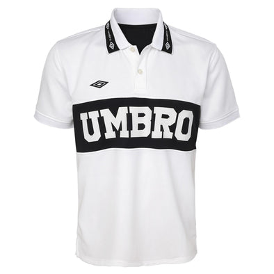Umbro Men's Short Sleeve 2 Button Logo Polo, White/Black