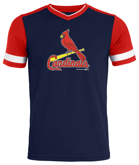 Outerstuff St. Louis Cardinals MLB Boy's Youth (4-18) Short Sleeve Pin-Dot Tee, Midnight Navy