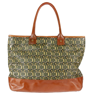 Tory Burch Chained Links Printed Tote Bag Purse Handbag - Green / Gold / Brown