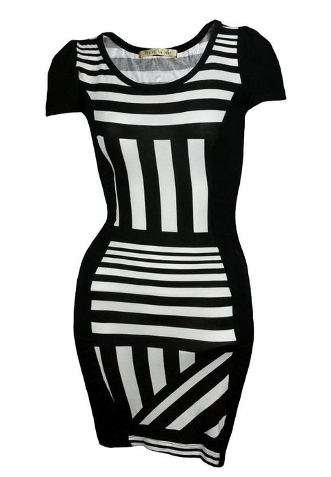 Big Star Women's Short Sleeve Black and White Dress