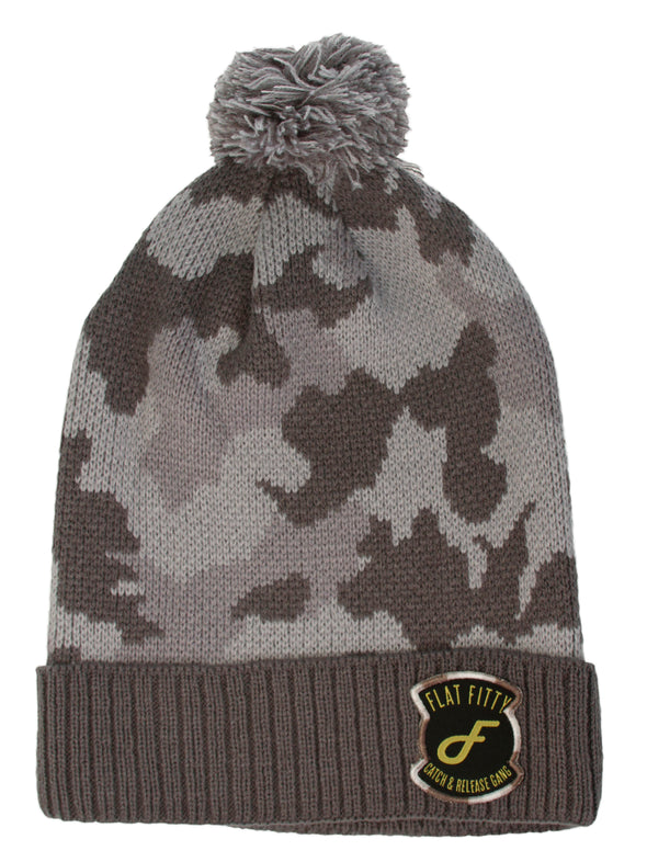 Flat Fitty Catch & Release Gang Patched Camo Cuff Pom Pom Beanie Cap Hat
