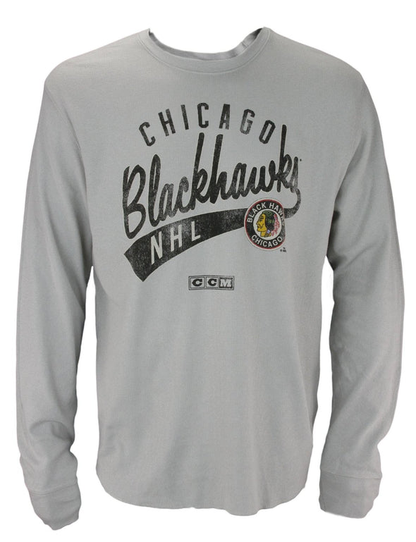 Reebok NHL Men's Chicago Blackhawks Long Sleeve Vintage Graphics Thermal Shirt, Grey