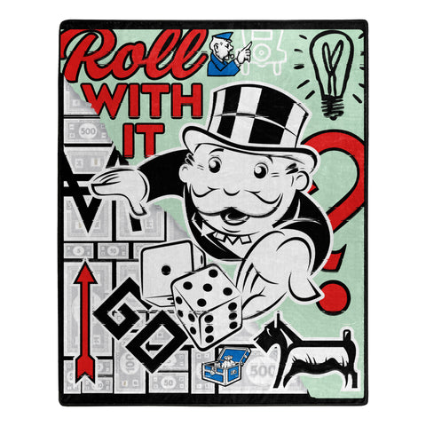 Northwest Hasbro Gaming Monopoly Roll Silk Touch Sherpa Throw Blanket, 50"x60"
