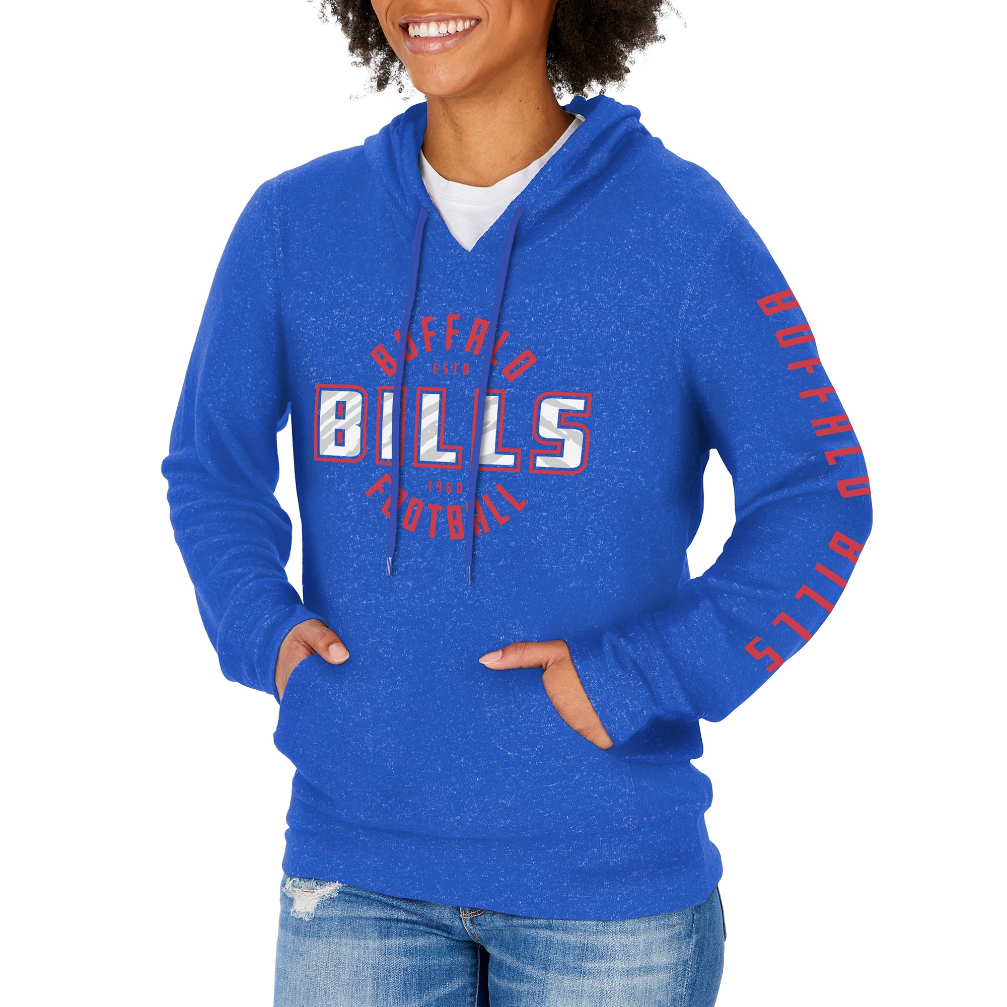 Zubaz NFL Womens Marled Soft Hoodie with Team Graphics, Buffalo Bills, Small